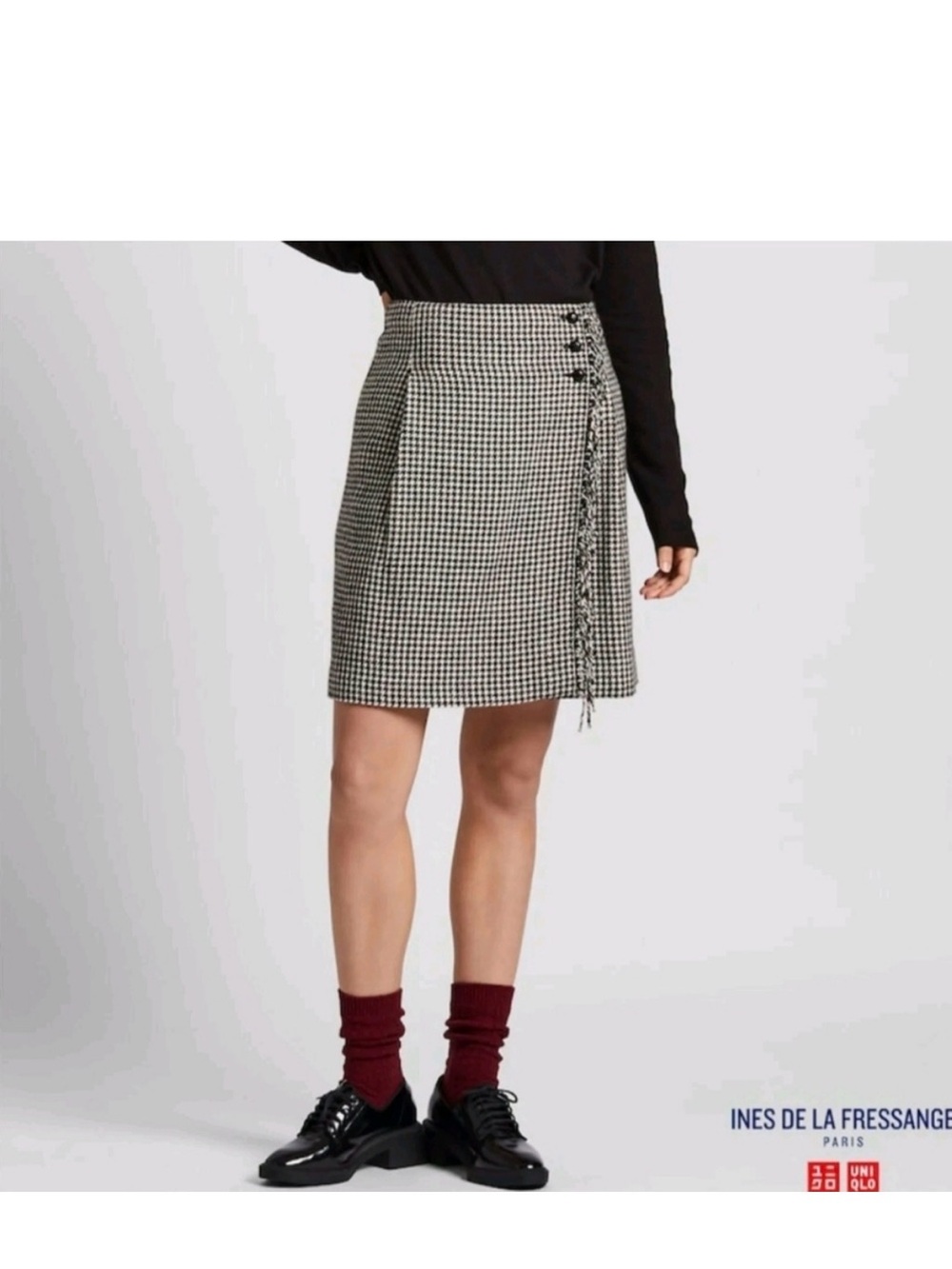 Ines de la Fressange Black & White Houndstooth Wrap Skirt